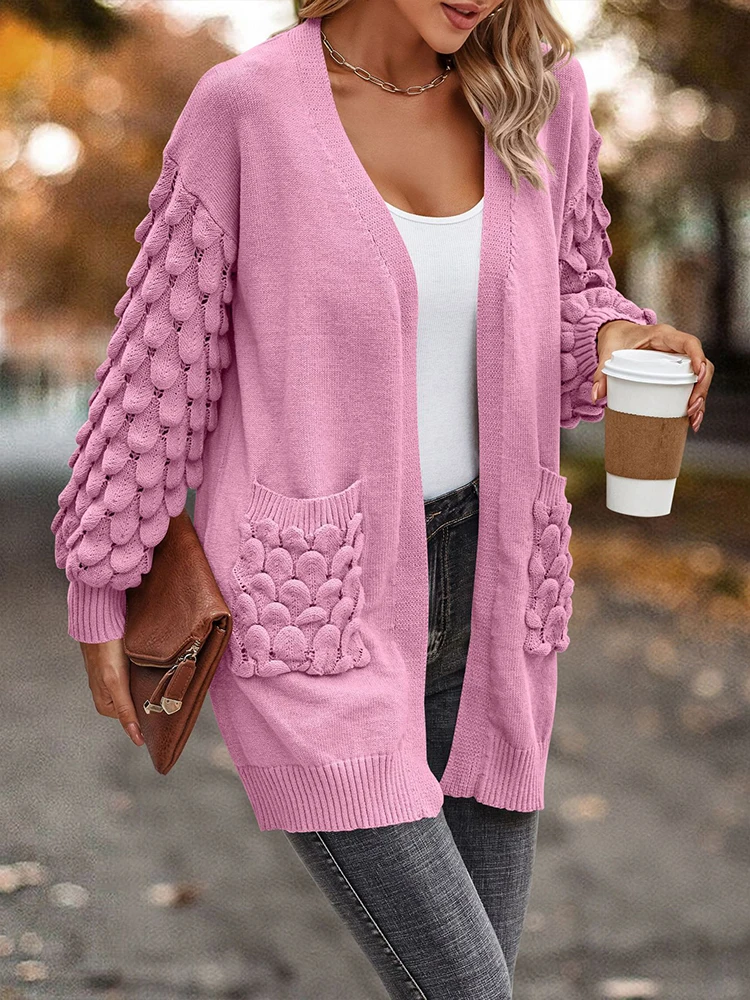 D rauuing Cardigan lavorato a maglia femminile Top manica lunga cappotto donna tasche laterali Casual allentato Top Outwear Cardigan maglione lavorato a maglia solido