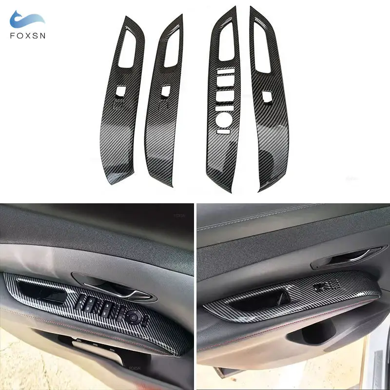 4pcs Car Interior Door Armrest Window Switch Buttons Frame Accessories For Hyundai Tucson NX4 2025 LHD ABS Carbon Fiber Texture
