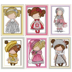 Joy Sunday The Magic Doll Pattern Stamped Cross Stitch Kits Aida 16/14/11CT Print Handmade Embroidery Needlework Set Home Decor
