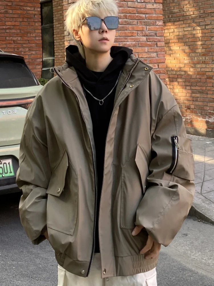 

Men's Winter Thiened PU Leather Cotton Jaet Stand Collar Workwear Coat Sli Haome Casual Warm Long Sve Zipper