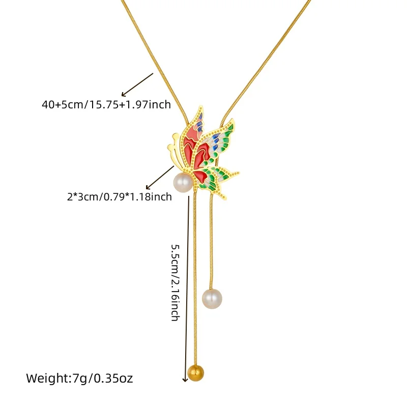 LAMENGLY High Quality 316l Stainless Steel Colored Enamel Animal Butterfly Shape Pendant Necklace Women Trend Choker Necklace