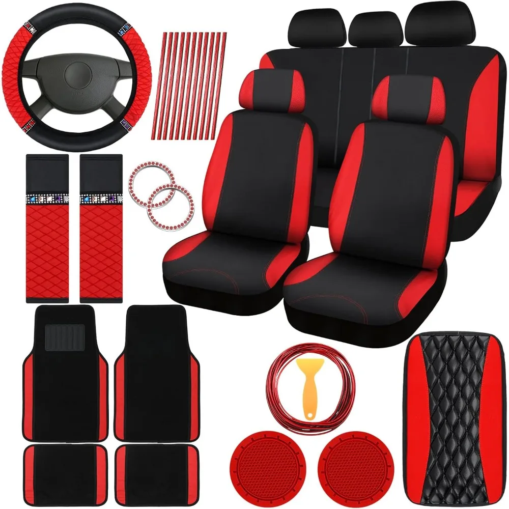 

Glamorous 43-Piece Car Accessory Set: Women's Seat Covers, Floor Mats, and Wheel Covers