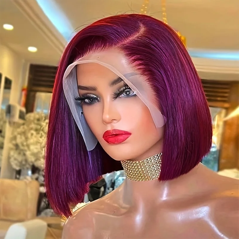 

﻿ 13X4 Straight Lace Front Wigs for Women Transparent Lace rosy purple Human Hair Wig
