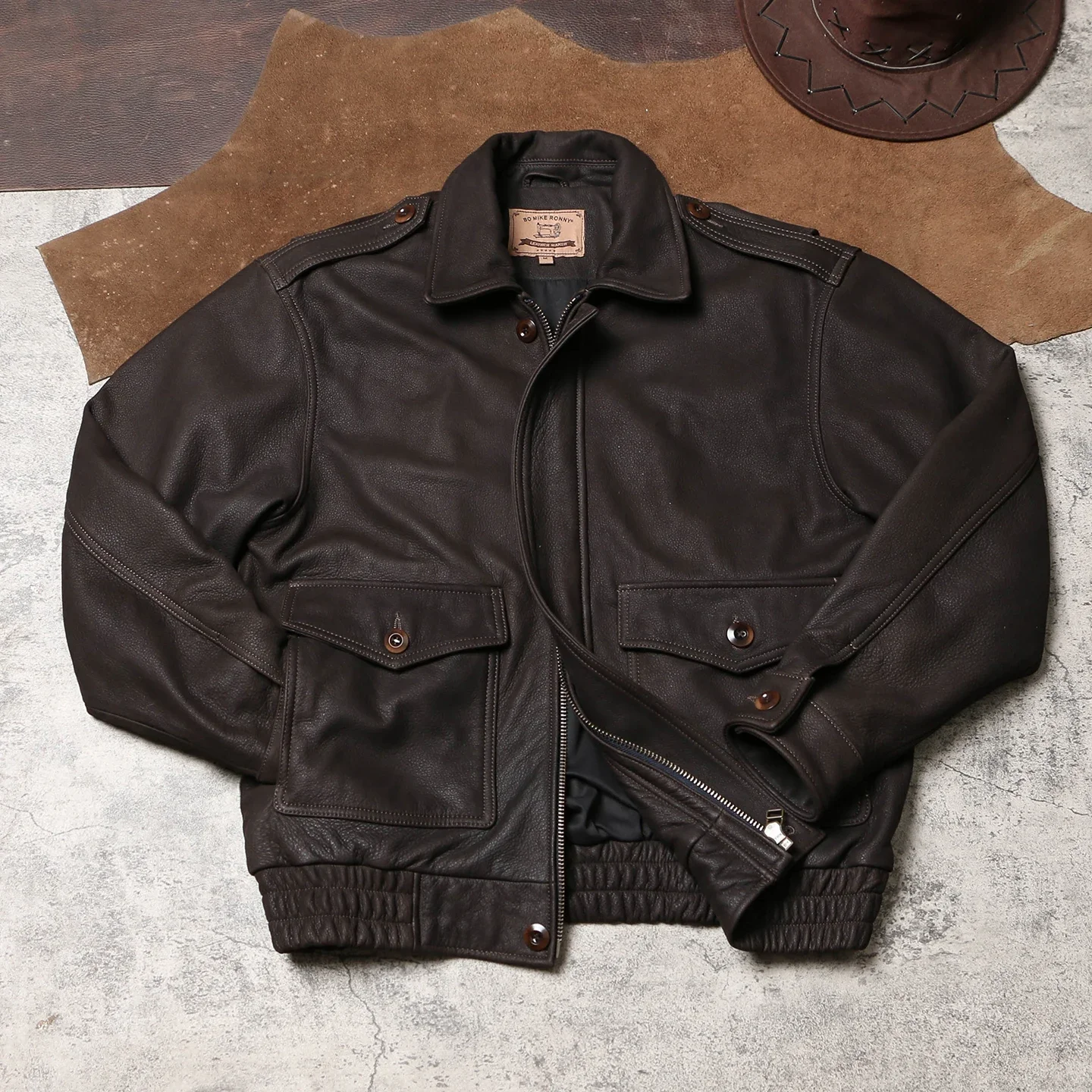 Tailor Brando Distressed Cowhide Classic Oversize Men's Vintage Short Genuine Leather Jacket