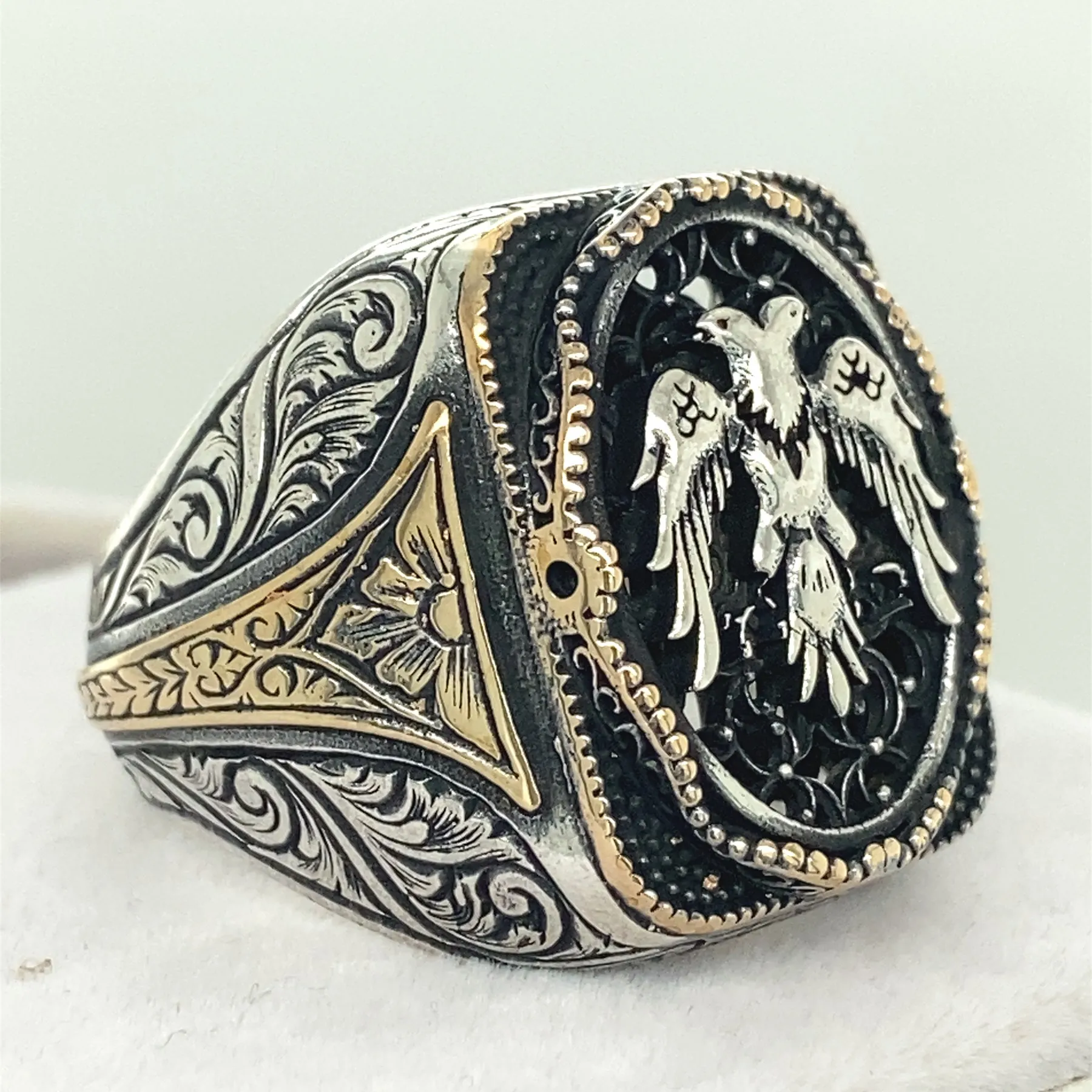 

Man Handmade Ottoman Ring , Silver Eagle Ring , Double Headed Eagle Ring , Solid 925k Sterling Silver Men For Gifts