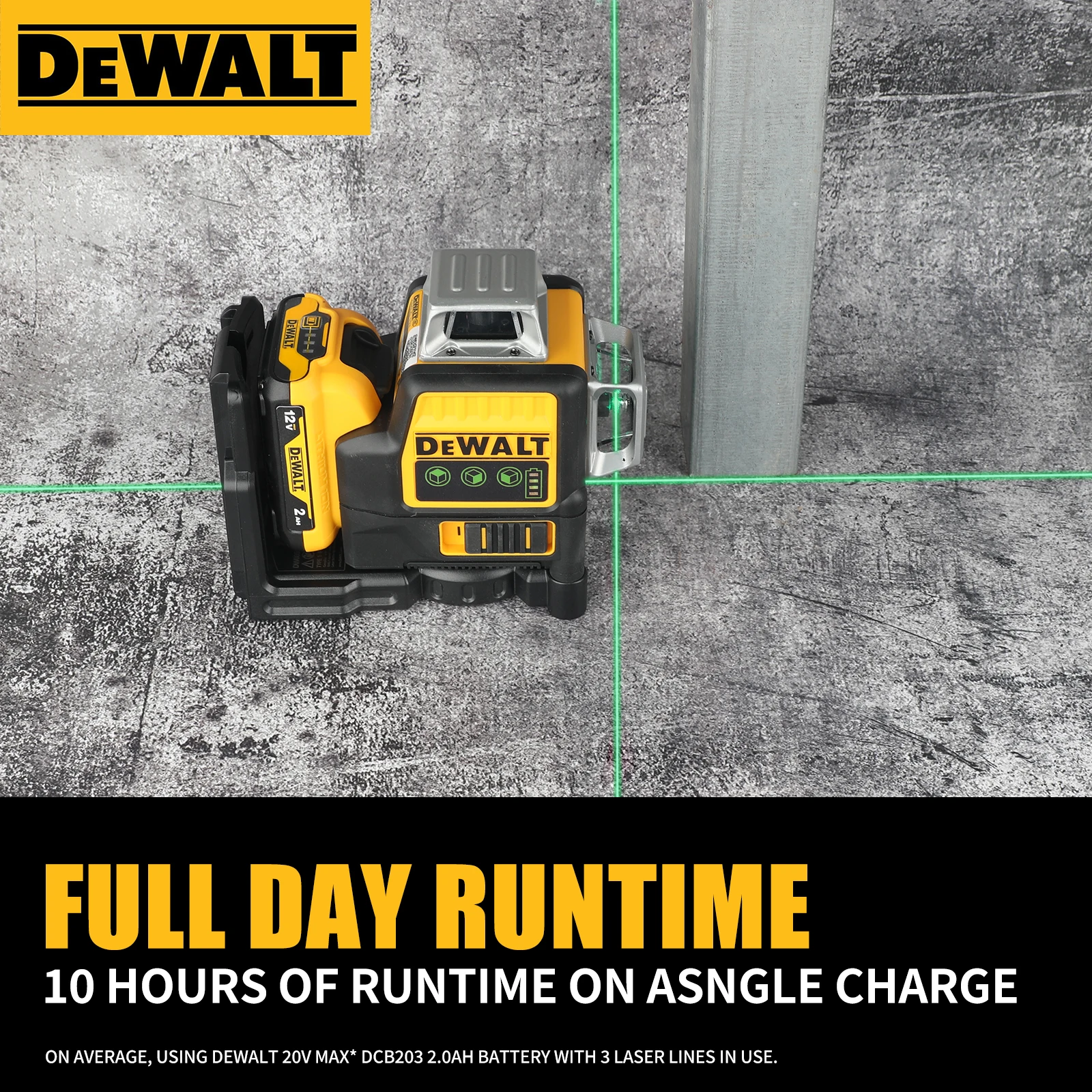 

Dewalt DW089LG 3 Sides*360 Degree Vertical 12V Lithium Battery 12 Lines aser Level,Vertical Horizontal Green Meter Outdoor tool