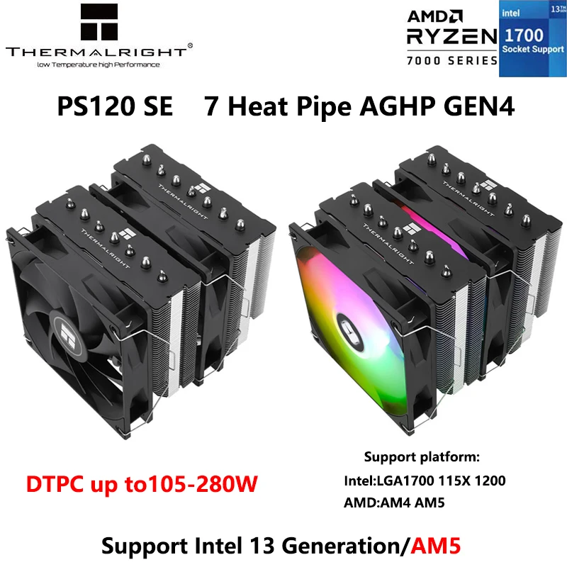 

Thermalright PS120 SE ARGB 7 HeatPipe AGHP CPU Cooler Dual Tower PWM Air Cooler For LGA1700 115X 1200 AMD AM4 AM5