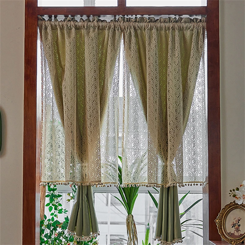 

Green Double-layer Gauze Curtain Pastoral Elegant Girl's Room Door Curtain Home Bedroom Kitchen Window Partition Short Curtain