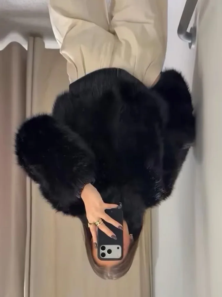 

HH Woman Winter Fashion Short Coat Long Sleeves Stand Collar Zipper Faux Fur Effect Jacket Female Casual Slim Street Style Coat