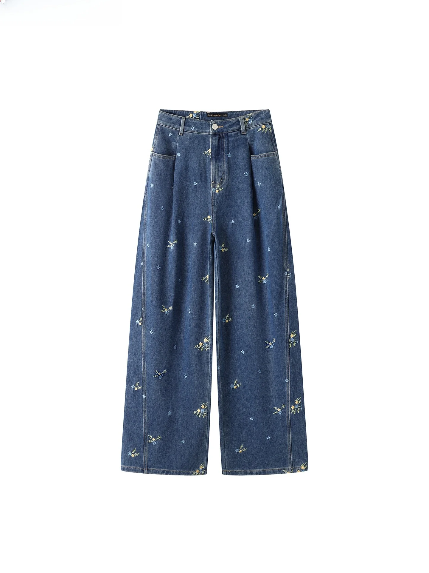 

La Chapelle, осенние новые джинсы с высокой талией и широкими штанинами, женские свободные джинсы, повседневные драпированные джинсы с цветочной вышивкой