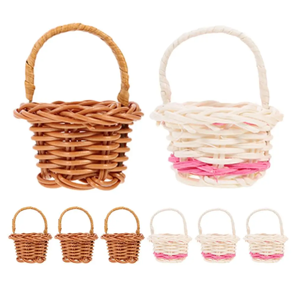 

8 Pcs Rattan Shopping Basket Hamper Imitation Mini Flower Girl Micro Scene