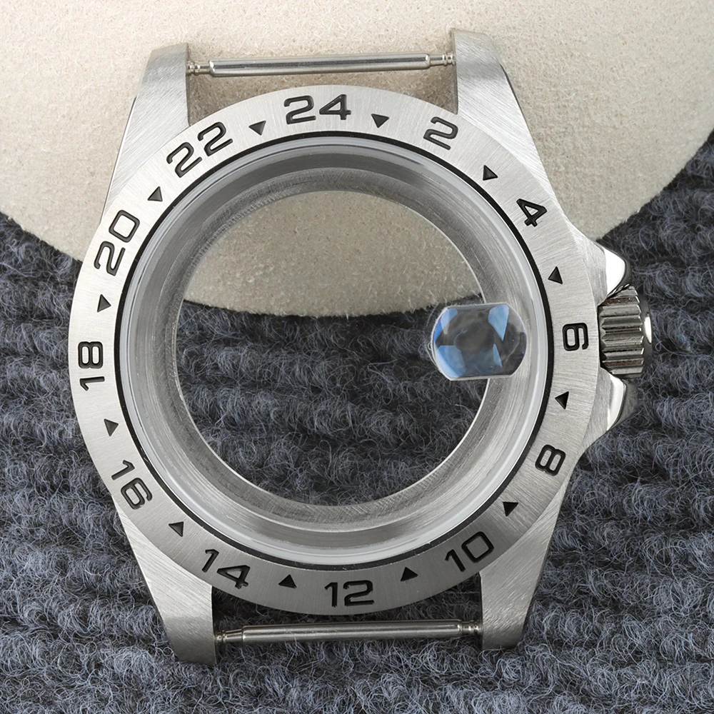 Silver NH35 Fit Explorer 39mm Case 24 Hour Solid Steel Bezel Sapphire Glass Watch Case for GMT NH35 NH36 NH38 NH34 Movement