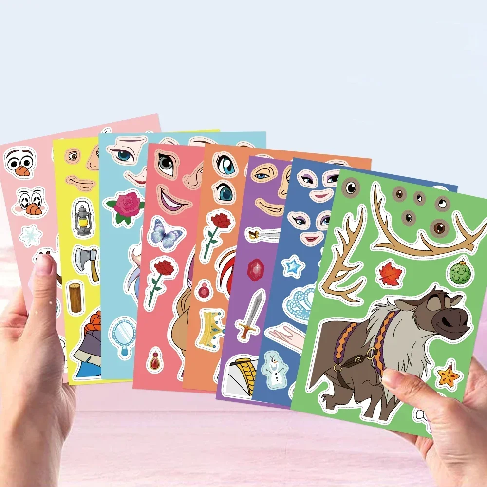 8/16 ورقة Kawaii ديزني الأميرة لغز ملصقات مضحك تجميع بانوراما الشارات للدراجات النارية كأس الهاتف سكيت الاطفال لعبة هدية #3