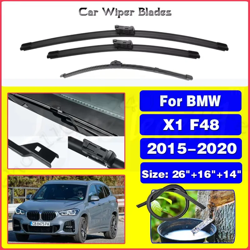 

For BMW X1 F48 2015 2016 2017 2018 2019 2020 Windshield Windscreen 26"16"14" Silent upgrade version Wiper Front & Rear Wiper