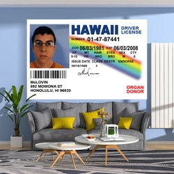 XxDeco McLovin ID Flag Banner tapiz divertido Meme impreso alfombras colgantes de pared arte estético dormitorio o hogar para Decoración