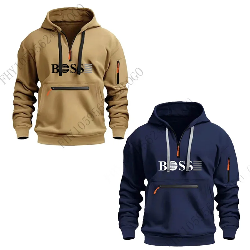 

New digital print men's casual sporty half-zipper hooded long-sleeved European-sized hooded pull-up shirt for autumn/Winter 2025