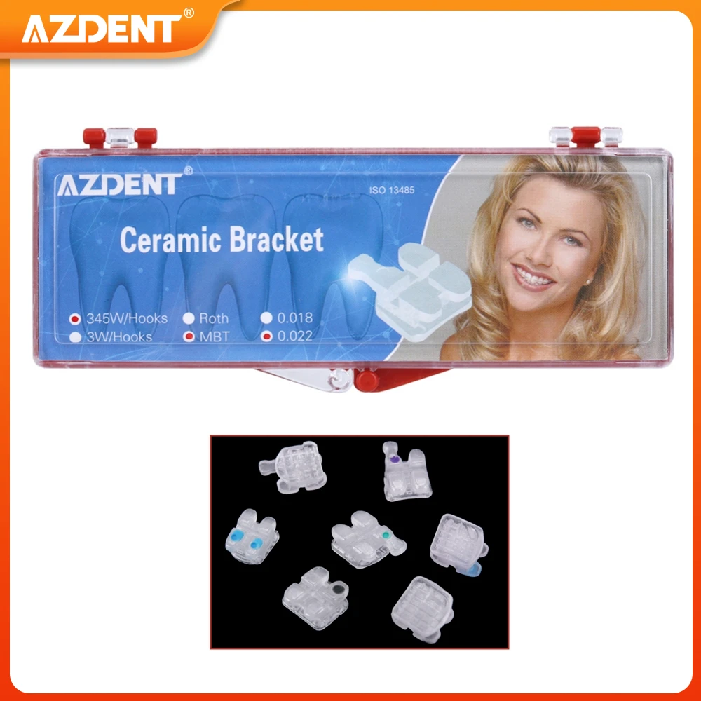 

20PCS Dental Brackets Ceramic Orthodontic Braces AZDENT Mesh Base Split Clear Roth MBT 0.022/0.018 Hooks 345 Dentistry Tool