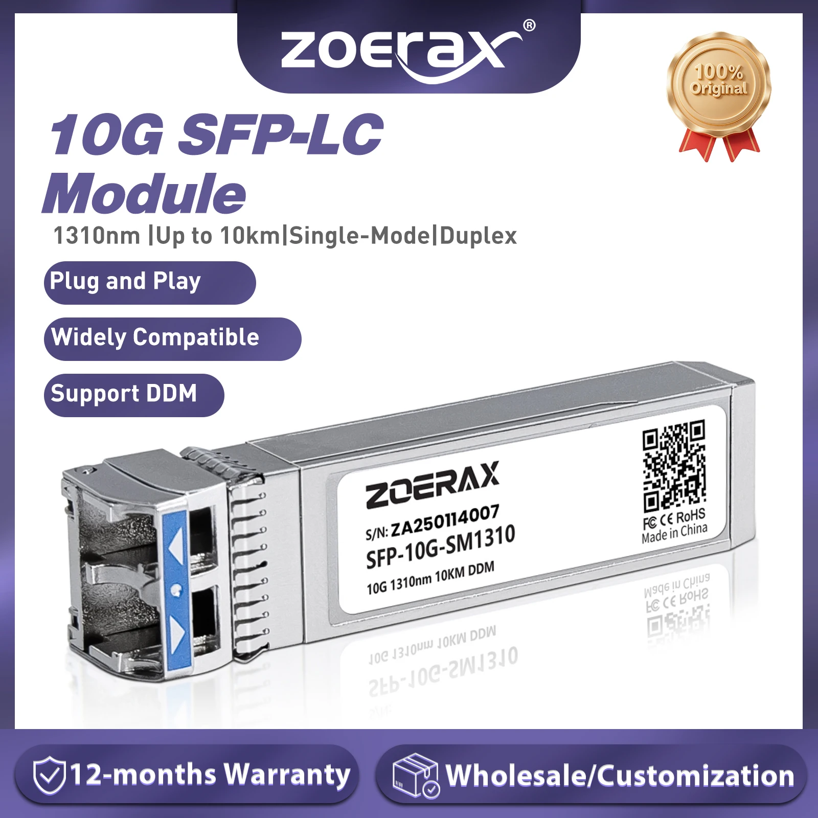 

ZoeRax 10G SFP+ Single-Mode LC Duplex Transceiver Module 1310nm 10km DDM Fiber Optic Module for Cisco TP-Link Ubiquit and Othe