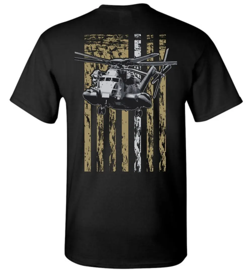 Creative Design American Flag CH-53 Super Stallion Transport Helicopter T-Shirt. Summer Cotton Short Sleeve O-Neck Mens T Shirt