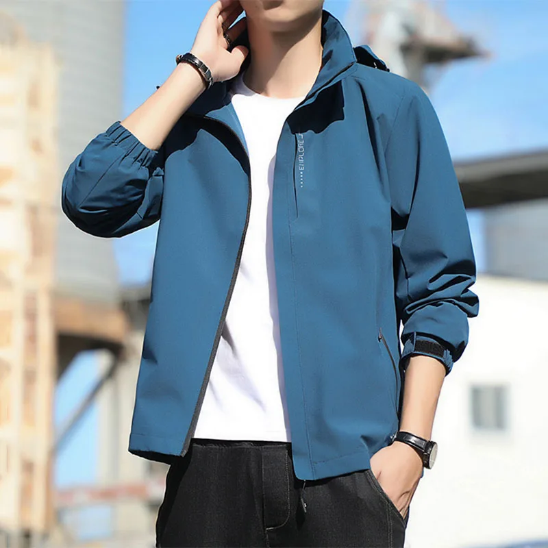 Spring Autumn Men's Waterproof Rain Jacket Outdoor Windproof Casual Sports Outwear All-Match Detachable Hat Raincoat Hiking Coat