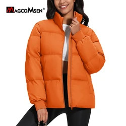 MAGCOMSEN Winter Padded Quilted Down Jacket Womens Stand Collar Zip Up Warm Windproof Puffer Coat Waterproof Snow Parkas Jacket