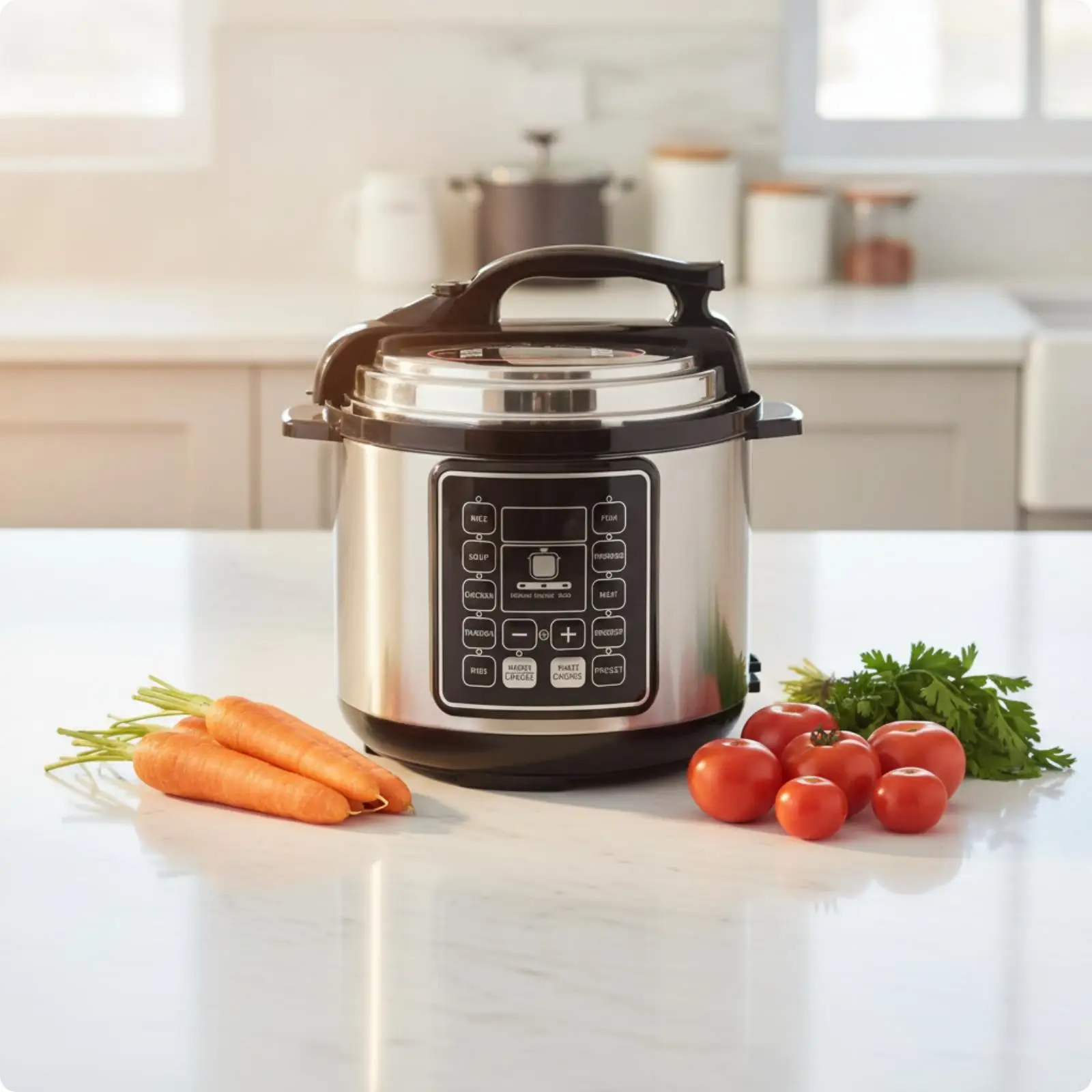 Digital Electric Pressure Cooker Stainless Steel 6L Multi Cooker with Control Knob Handle for Soup Rice Stew Home Kitchen