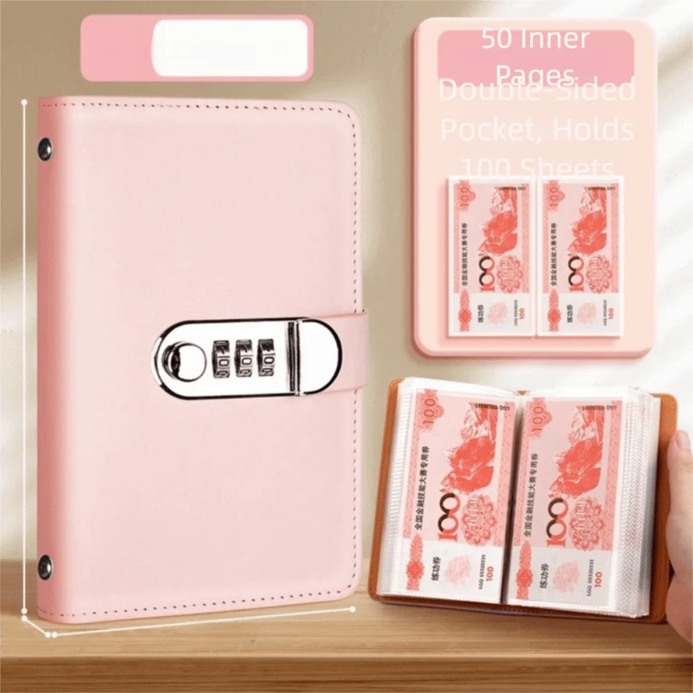 50Sheets Saving Money Binder Portable PU Leather Planner Organizer Savings Handbook Cash Envelopes Account Book New Year's Gift