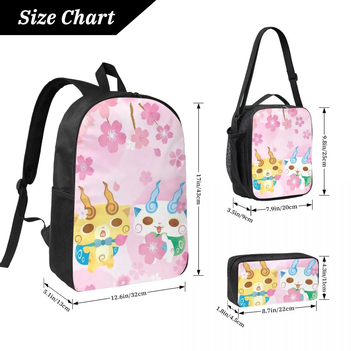 Yo-Kai Watch Cartoon Game Backpack Student BookBag School Bag Laptop Shoulder Bags 3ps Insulated Lunch Bag Pencil Case