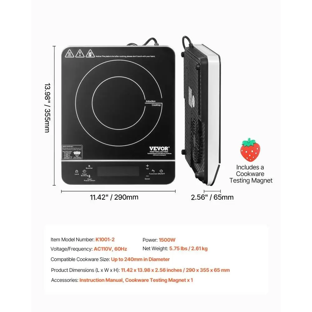 Portable 1500W Induction Cooktop 9 Temp Levels Countertop
