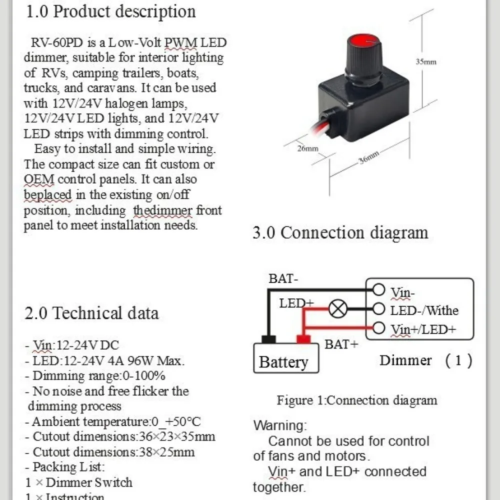 Smart PWM LED Strip Dimmer 12V 24V For RV Camper Boat Lighting Controller Smooth Brightness Intensity Dimming Module Unit