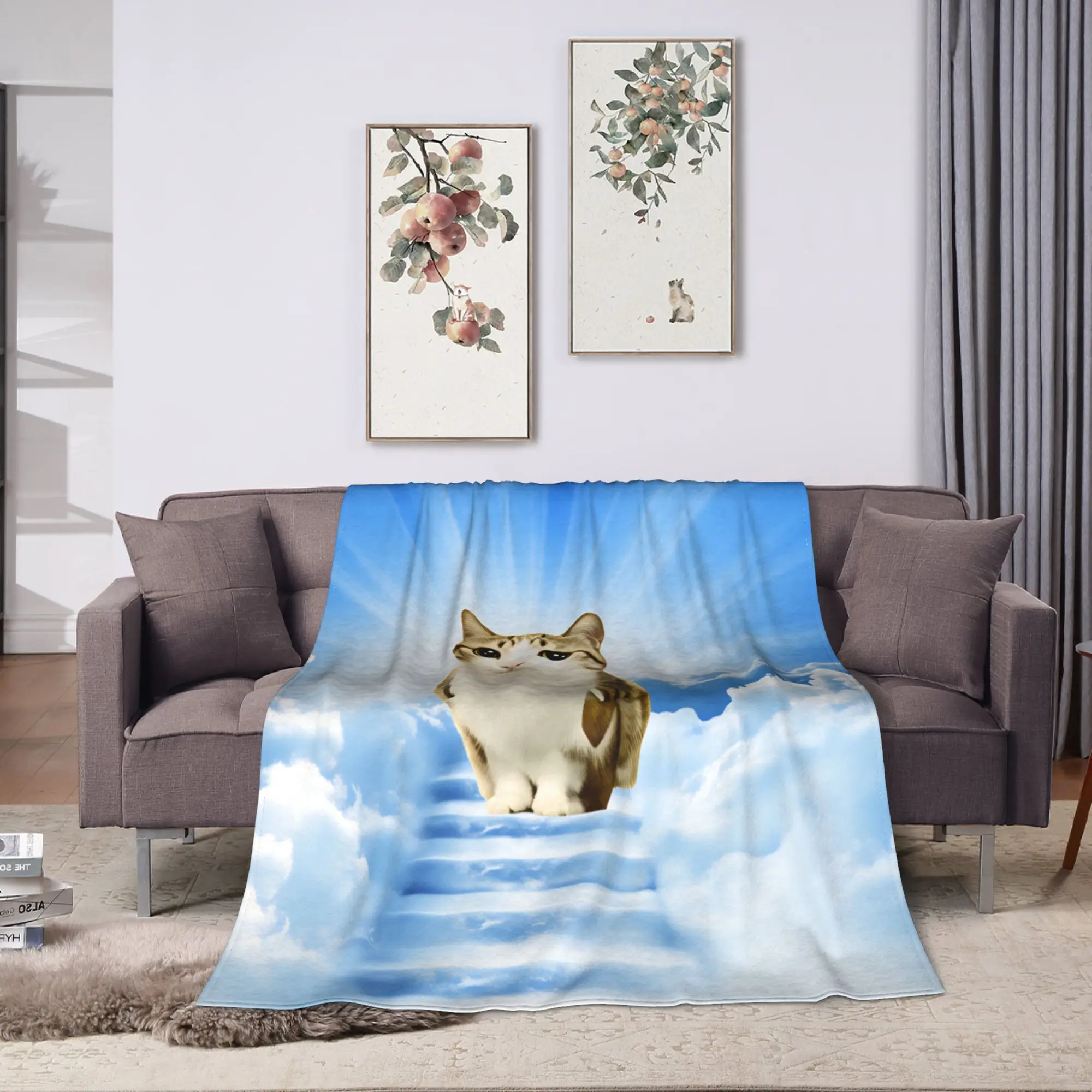 Soft Throw Blanket Camping Heaven Stairway Meowl Cat Blanket  Flannel Bedspread For Living Room Funny Sofa Bed Cover