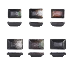 4Pcs Ceramic Rectangle Small Sauce Dish Japanese Style Flavoring Sushi Mustard Plate Soy Sauce Cherry Blossom Pepper Tray Home