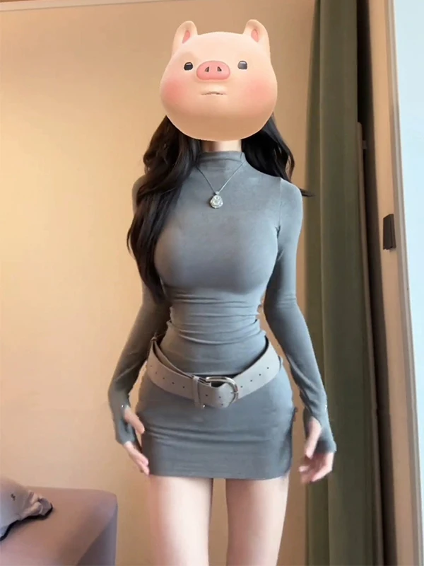 

XZY сексуальные большие размеры Long Sve Dr, женская зимняя облегающая внутренняя одежда, облегающая юбка с высоким воротником, коврик Sle