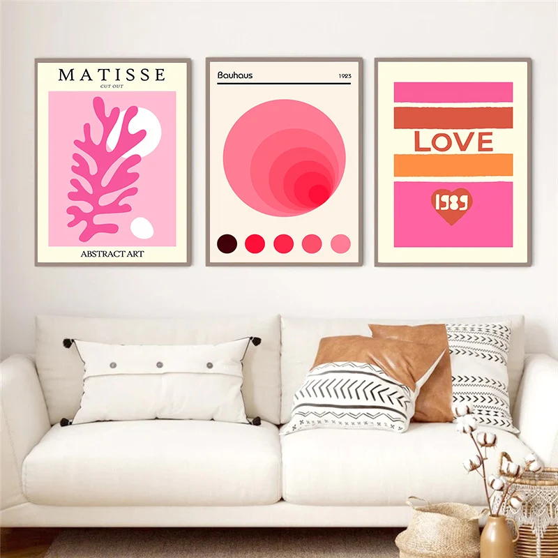 Pink Yayoi Kusama Bauhaus Matisse Banana Abstract Lucky Poster Wall Art Canvas Prints Painting Pictures for Living Room Decor