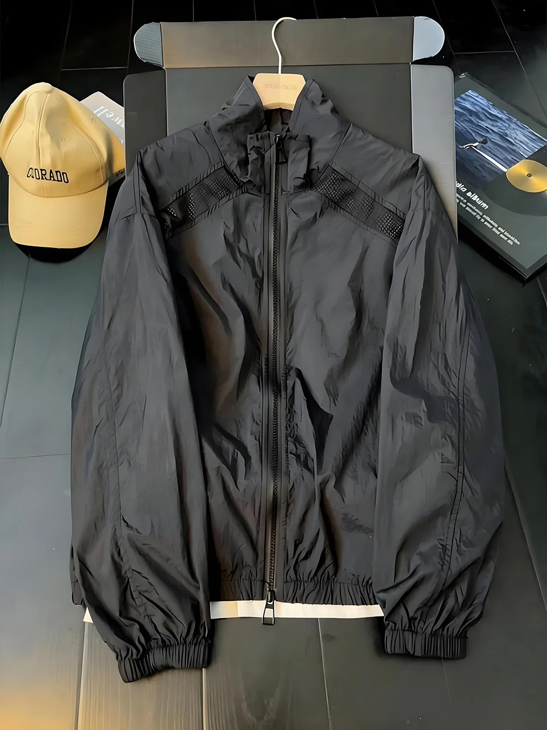 

Men's Black Samurai UPF50 Sun Protection Shirt Stand Collar Lightweight Mesh Splicing Mountain Series Quick Dry Jacket Coat