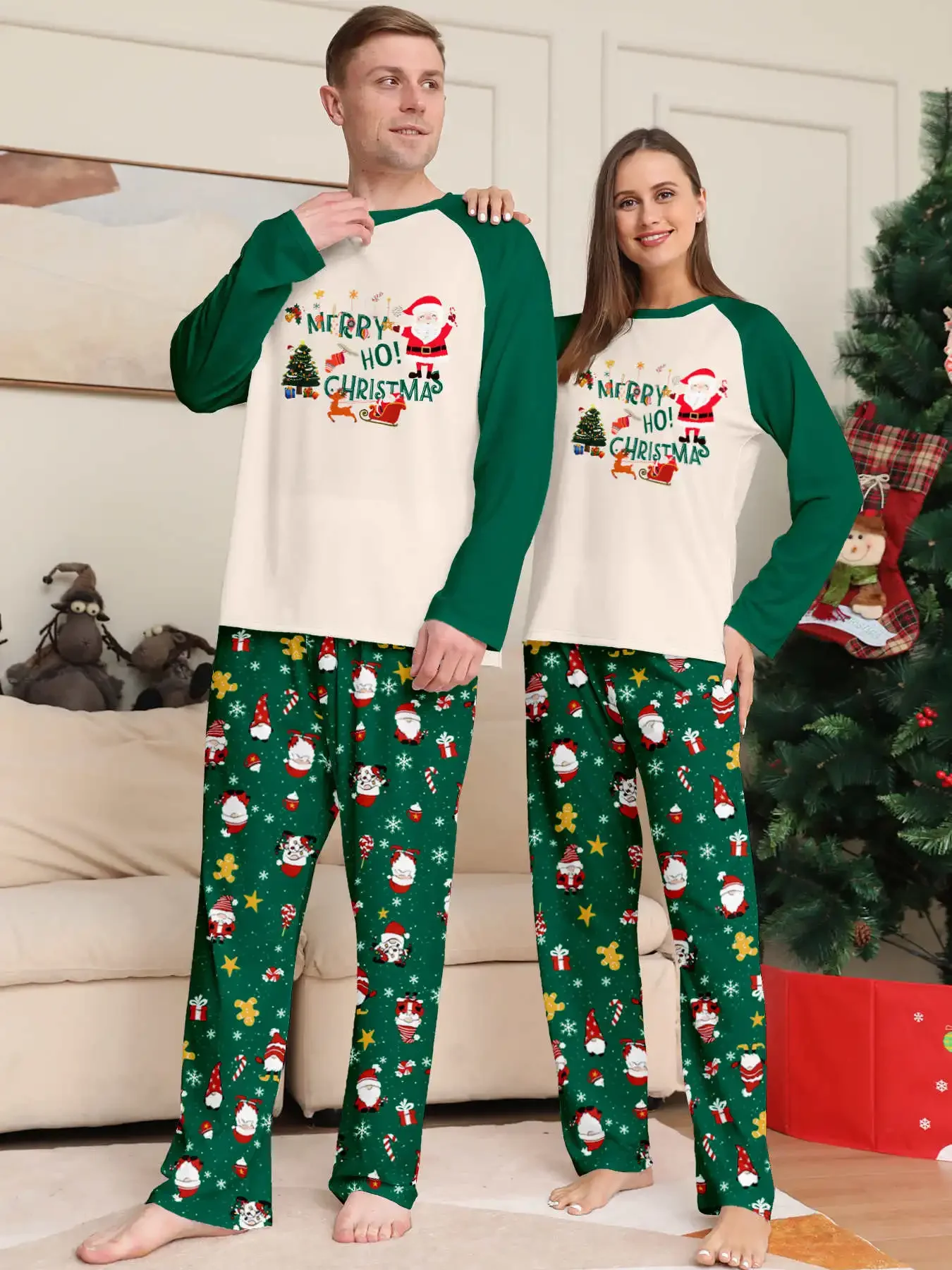 Ensemble de pyjama de noël familial imprimé à rayures vertes pour nouvel an, vêtements assortis pour la famille pour adultes et enfants, pyjama ample, nouvelle collection 2025