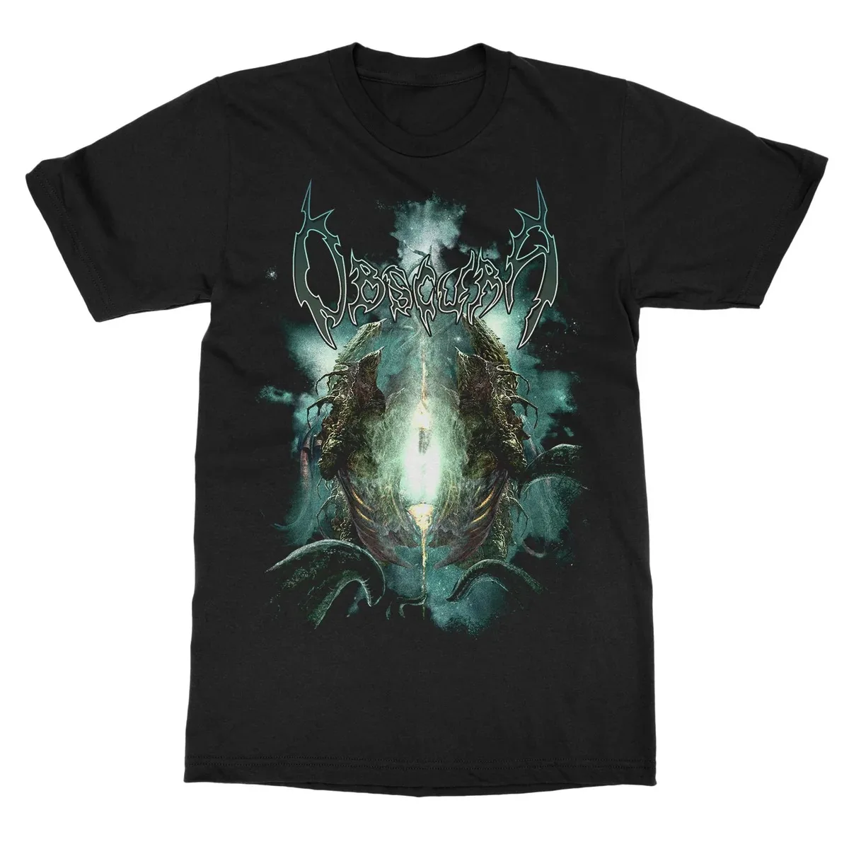 Giant Fantasy Monster Glowing Beam Nebula Smoke Graphic Print Unisex T‑shirt, Obscura Technical Death Metal Band Fan Dailyl Top