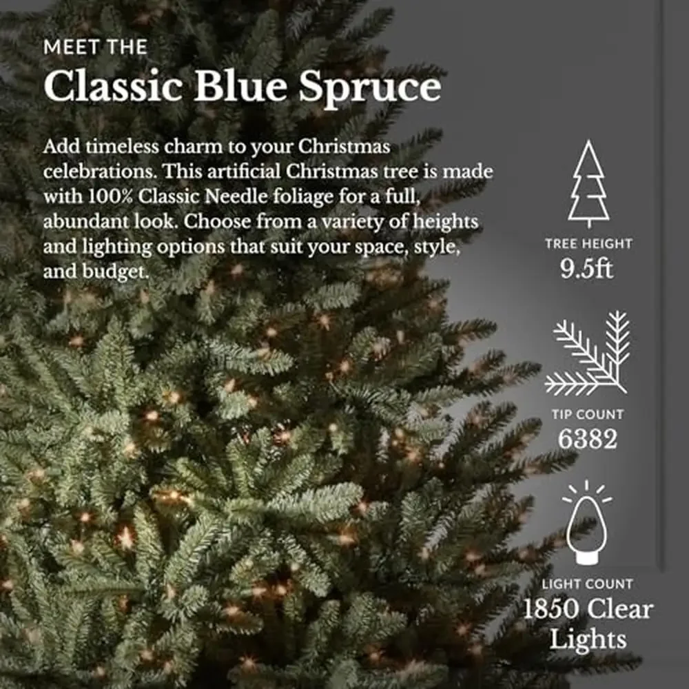 9.5ft Prelit Blue Spruce Christmas Tree Incandescent Lights Easy Setup Full Foliage Classic Realism Festive Holiday Decor