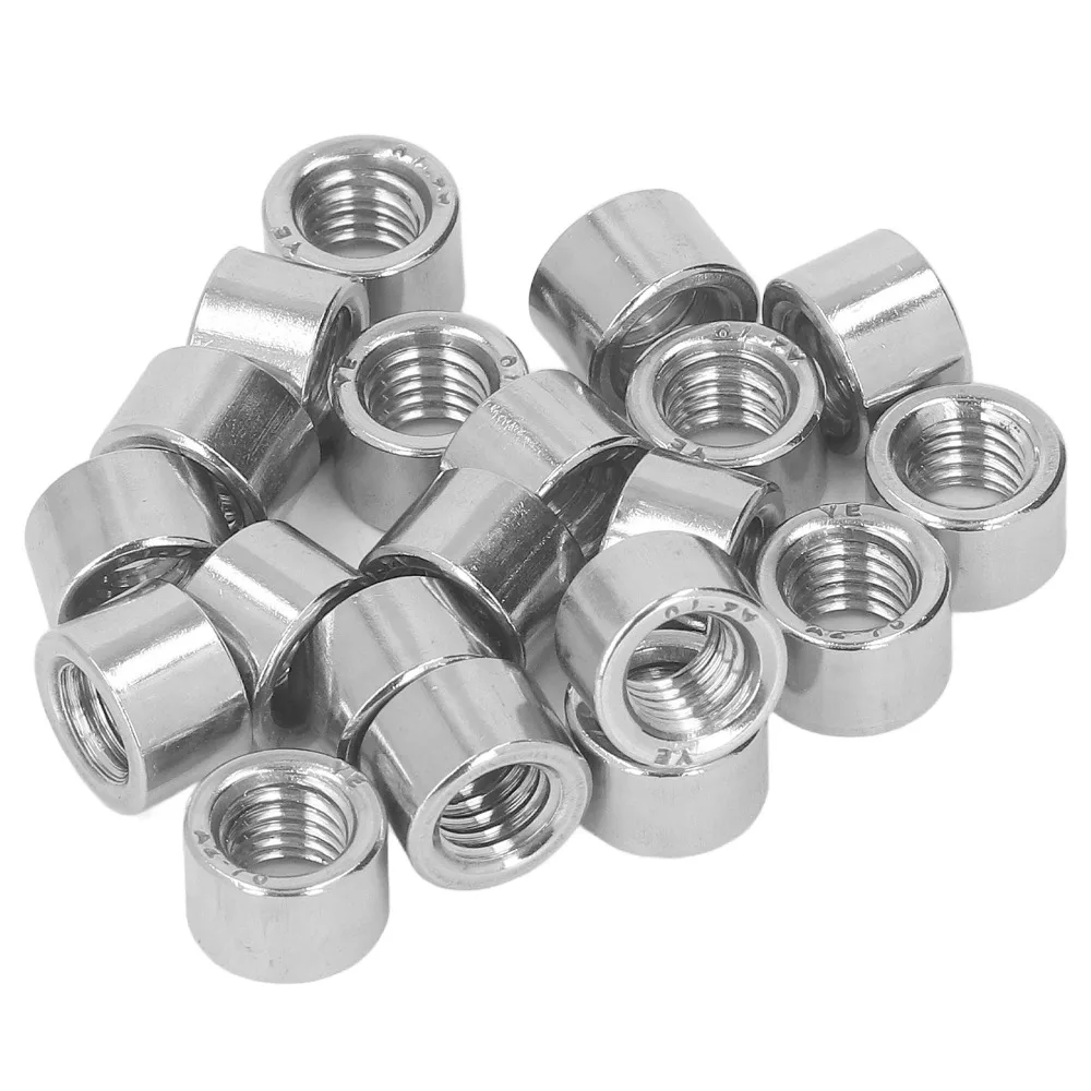 20pcs Female Fully Threaded Round Coupling Nuts M8 Fasteners Threaded Coupling Nuts Rod Hardware Nut For Machine Maintenance