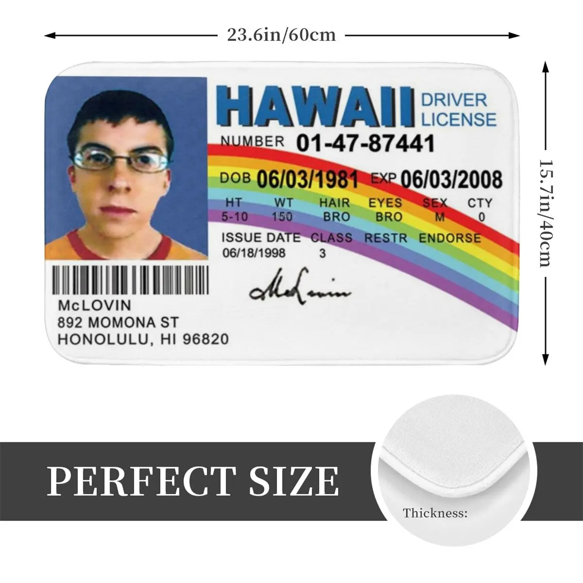 McLovin Driver License Anti-slip Doormat Floor Mat Cushion Carpet Rug for Kitchen Entrance Home Bedroom Footpad Mats