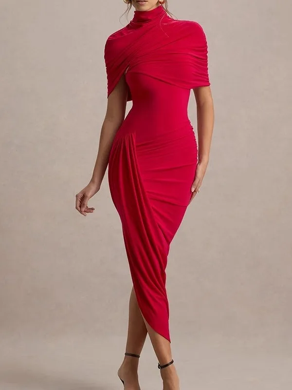 Falda plisada adelgazante de cintura alta con bisagras para mujer, informal, Sle Svel, redonda, Ne Summer Dr, de una sola pieza