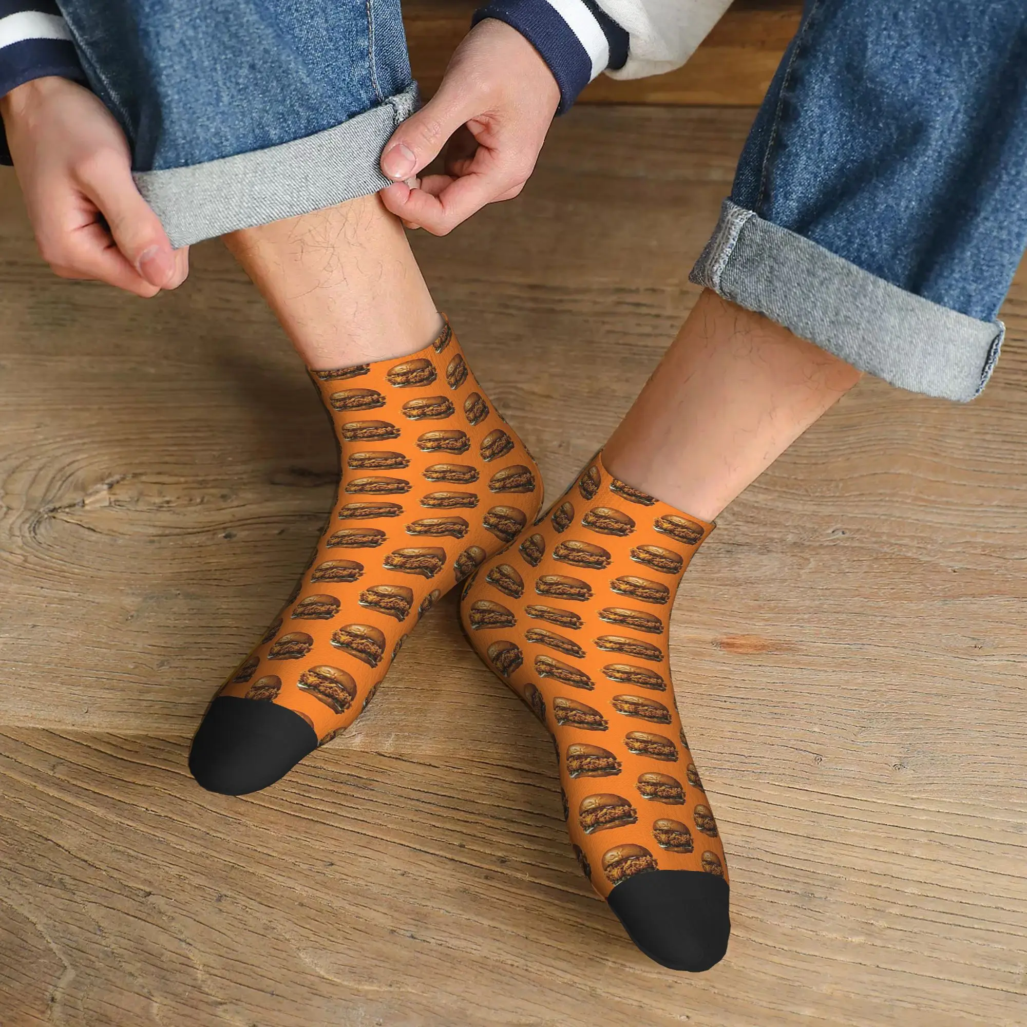 All Seasons Popeyes Chicken Sandwich Socks Harajuku High Quality Crew Socks Casual Stockings for Men Women Christmas Gifts