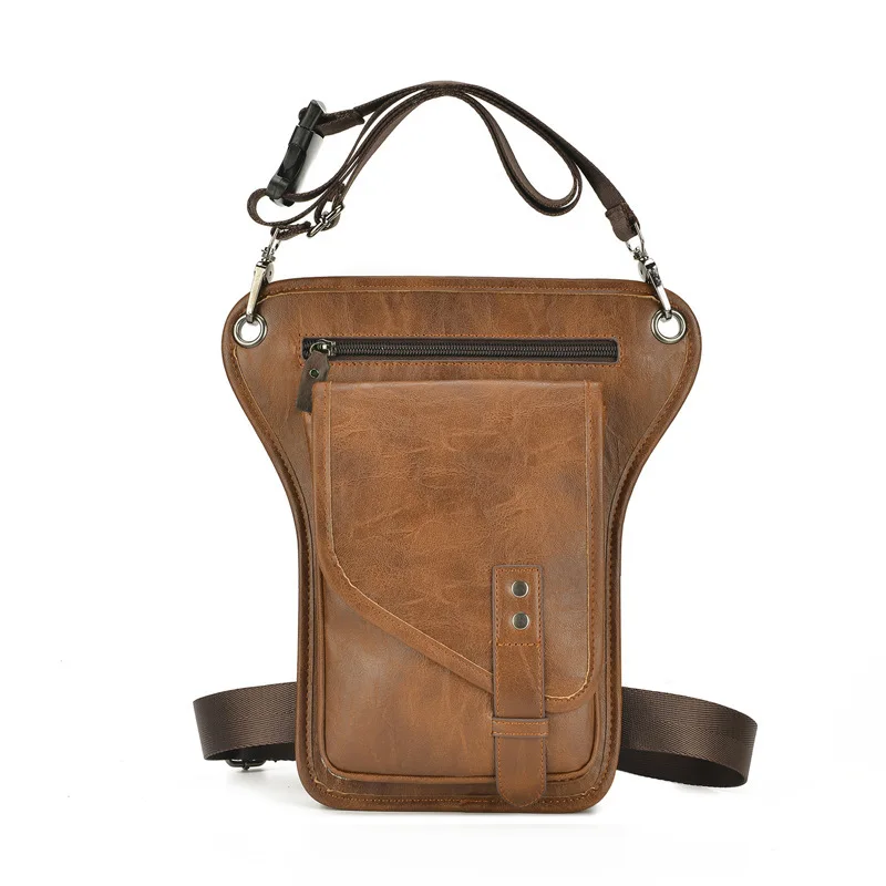 Men's Personalized Leg Bag Pu Leather Leisure Waist Bags Outdoor One Shoulder Bag Crossbody Bag Gaiters Fanny Pack Card Holder