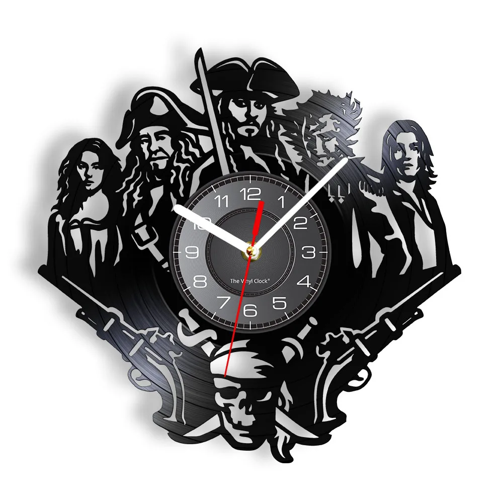 

Caribbean Pirates Vinyl Record Wall Clock For Home Cinema Theater Movie Art Jack Sparrow Music LP Album Vinyl Disk Crafts Clock