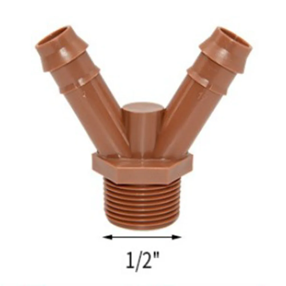Drip Tubing Joints Tee Connectors For Raised Garden Beds 3/4\' Male Thread Brown Garden Drip Irrigation System Plastic