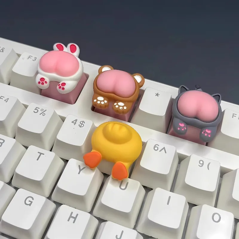 Cartoon Cute Cat Animal Buttocks Key Caps for Cherry Cross Axis Mechanical Keyboard Accessories DIY Desktop Decorative Gift