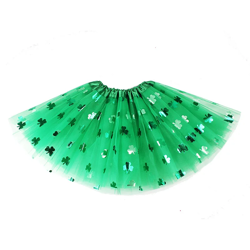 Green Fluffy Skirt for Kids and Adults Women Sexy Short Dress Clover Cosplay Fairy Costume Irish Festival Saint Patrick'S Day