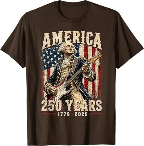 Vintage George Washington spielt Gitarre 250 Jahre Amerika T-Shirt Y2k Lustiges Washington-Gitarren-T-Shirt 1776 2026 Humor Patriotisches T-Shirt – Detail 10