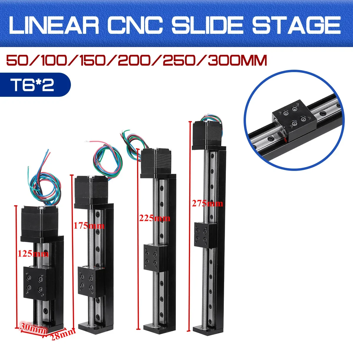 

50/100/150/200mm For 3D Printer XYZ CNC Linear Guide Stage Rail Motion Slide Stage Actuator T6*2 Motor Stepper Stroke Actuator