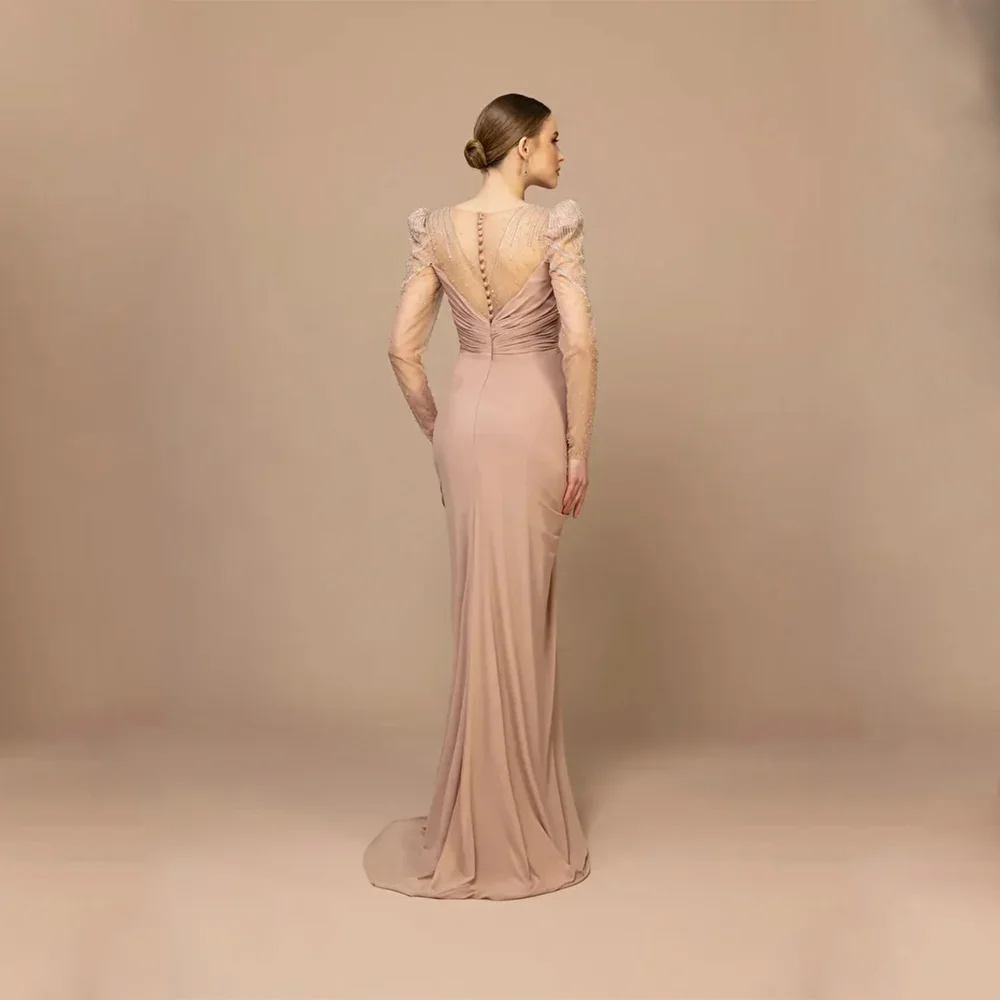 فساتين سهرة أنيقة عالية الجودة من الجيرسيه بطول الأرض ورقبة على شكل حرف v فستان حفلة موسيقية مطرز بالخرز مستقيم رداء De Soirée مخصص
